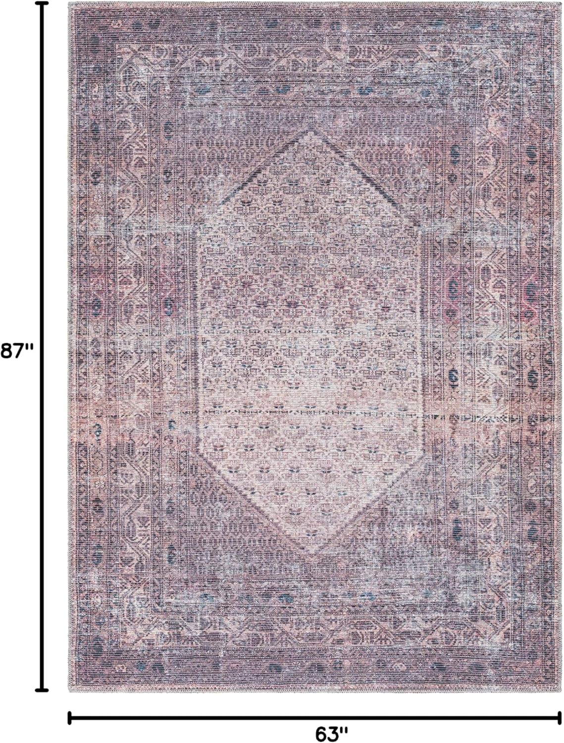 Mark&Day Washable Rugs, 5x7 Hayri Traditional Plum Area Rug, Purple Beige Carpet for Living Room, Bedroom or Kitchen (5'3 x 7'3, Machine Washable)